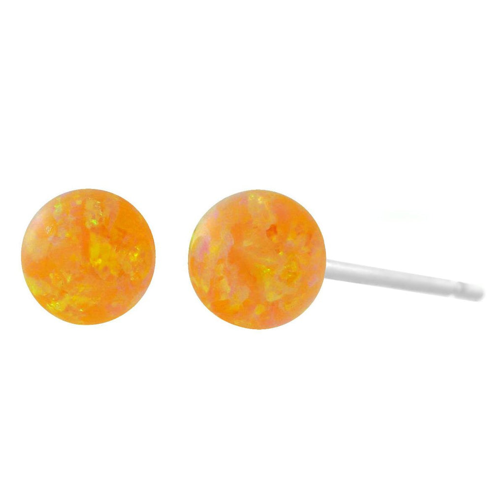 Cira: Citrine Yellow Created Australian Opal Ball Stud Earrings 14K White Gold - TrustmarkJewelers.com