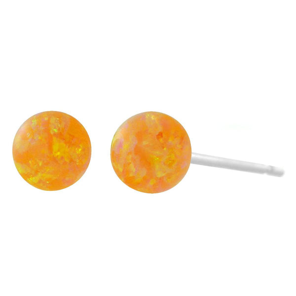 Cira: Citrine Yellow Created Australian Opal Ball Stud Earrings 14K White Gold - TrustmarkJewelers.com