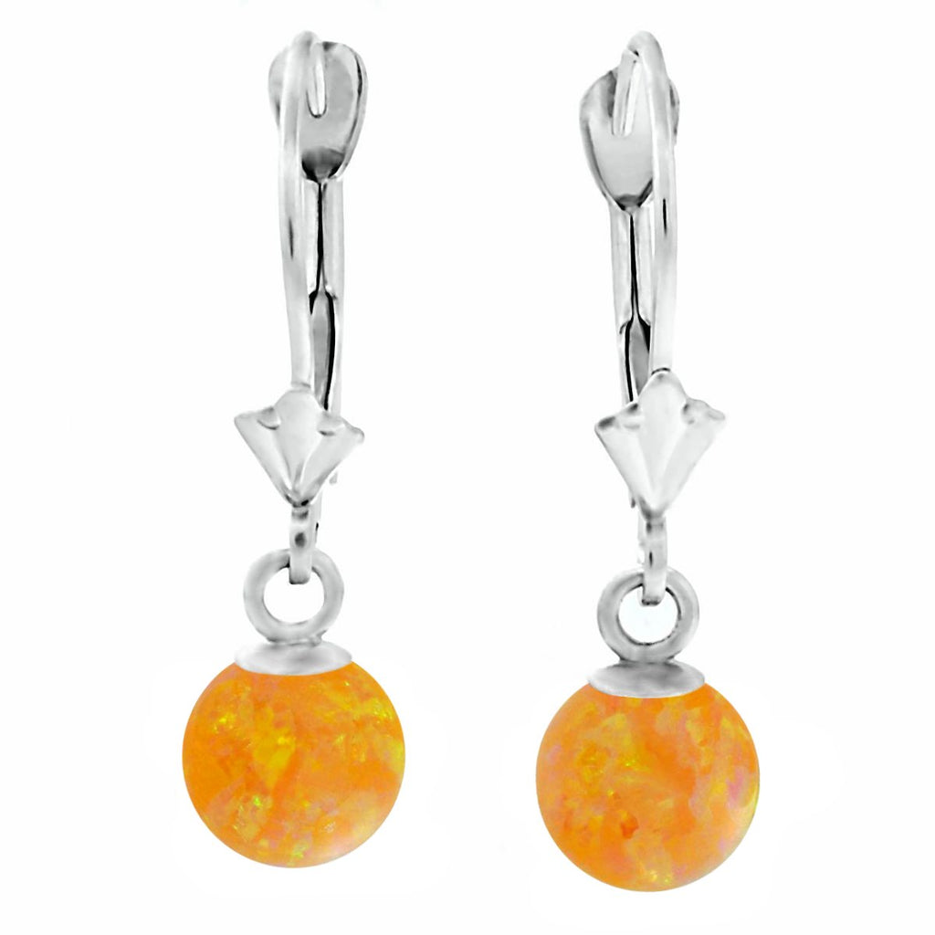 Cira: Citrine Yellow Created Australian Opal Ball Drop Leverback Earrings 14K White Gold - TrustmarkJewelers.com