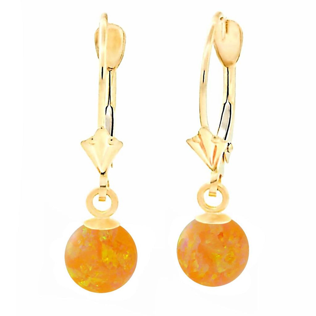 Cira: Citrine Yellow Created Australian Opal Ball Drop Leverback Earrings 14K Yellow Gold - TrustmarkJewelers.com