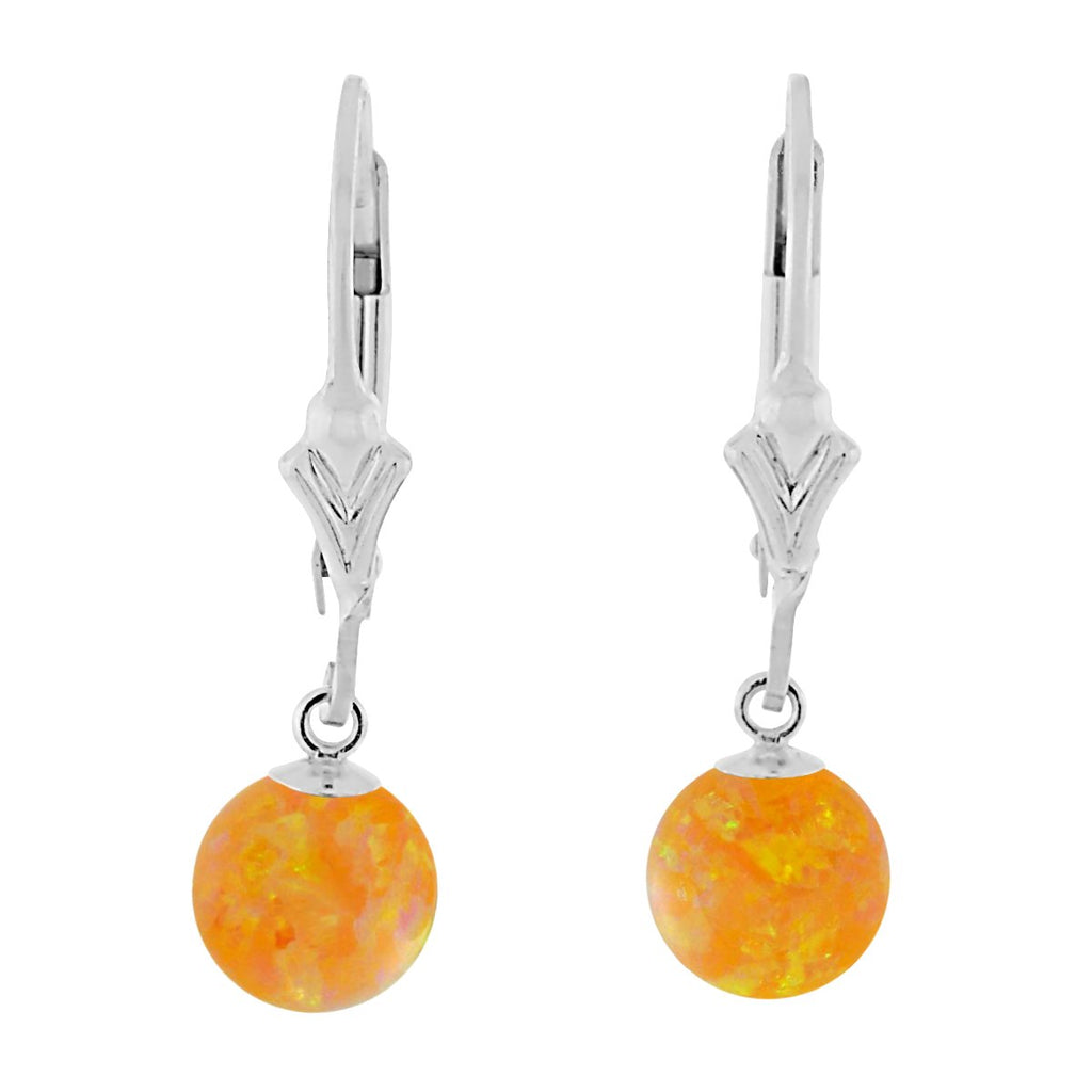 Cira: Citrine Yellow Created Australian Opal Ball Drop Leverback Earrings 925 Sterling Silver - TrustmarkJewelers.com