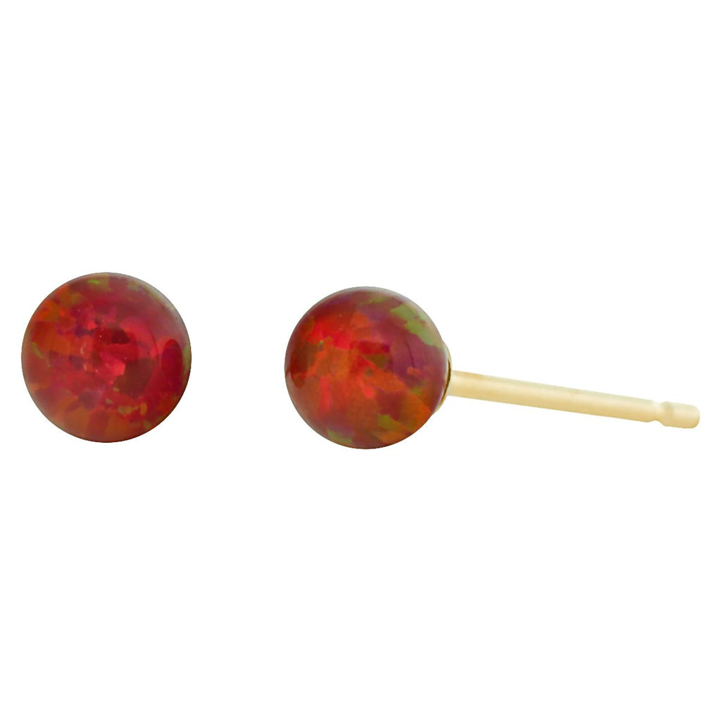 Ginger: Flame Red Created Australian Opal Ball Stud Earrings 14k Yellow Gold - TrustmarkJewelers.com