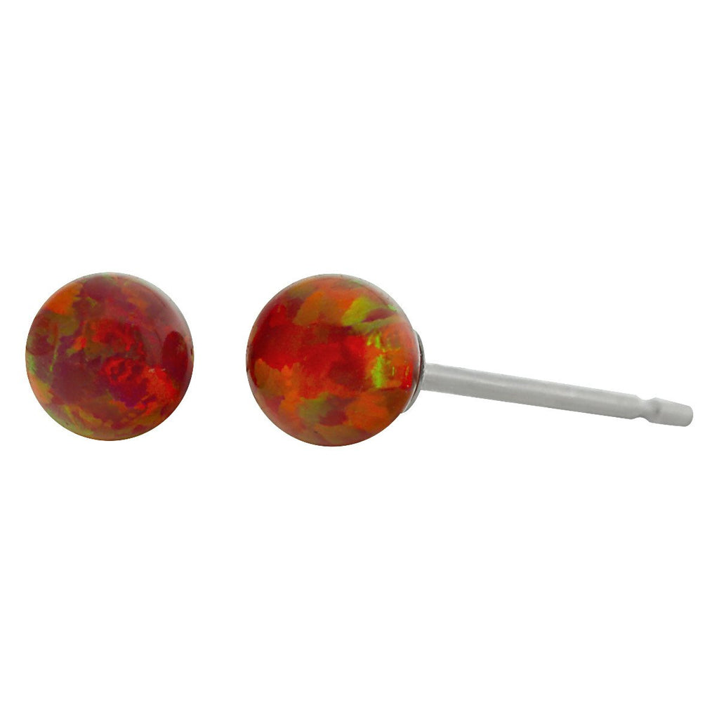 Ginger: 4mm Flame Red Australian Opal Ball Stud Earrings 14k White Gold - TrustmarkJewelers.com