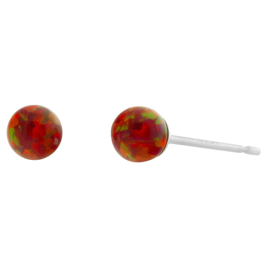 Ginger: 4mm Flame Red Australian Opal Ball Stud Earrings 925 Silver - TrustmarkJewelers.com