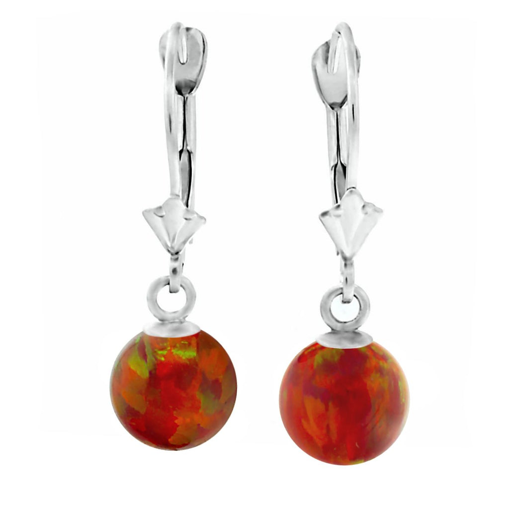 Ginger: Flame Red Created Australian Opal Ball Drop Leverback Earrings 14K White Gold - TrustmarkJewelers.com