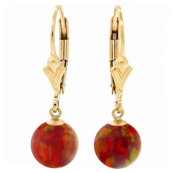 Ginger: Flame Red Created Australian Opal Ball Drop Leverback Earrings 14-20 Gold Filled - TrustmarkJewelers.com