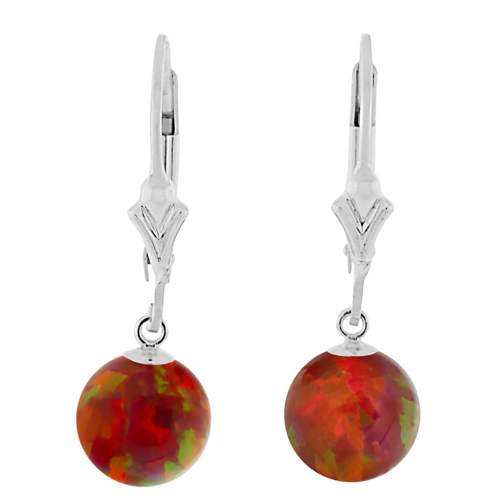 Ginger: Flame Red Created Australian Opal Ball Drop Leverback Earrings 925 Sterling Silver - TrustmarkJewelers.com