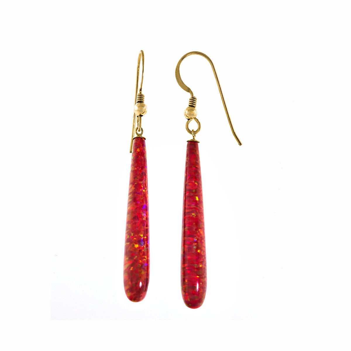 Ginger: 35mm Flame Red Created Opal Teardrop Fishhook Earrings