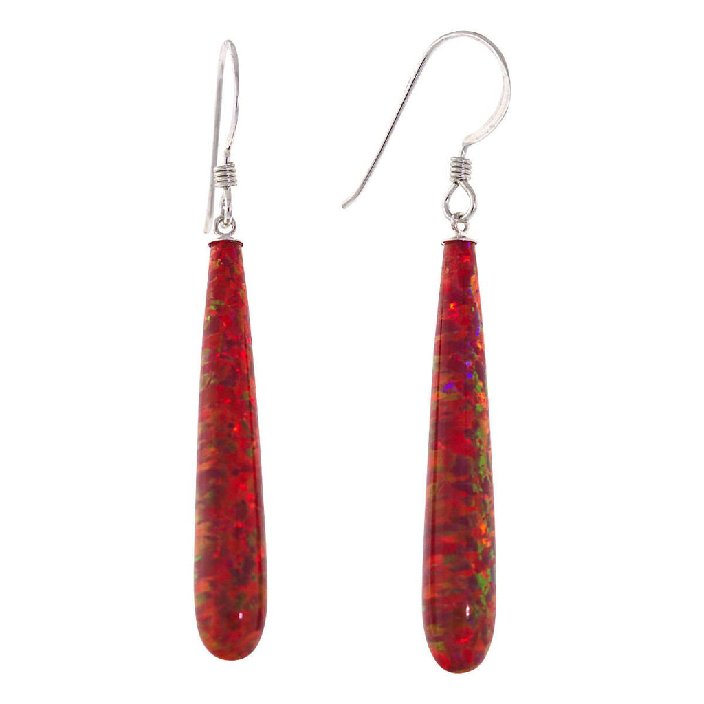 Ginger: 35mm Flame Red Created Opal Teardrop Fishhook Earrings Sterling Silver - TrustmarkJewelers.com