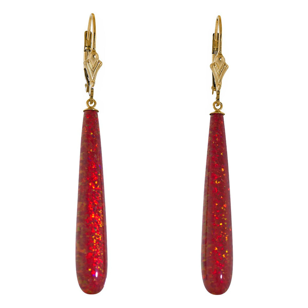 Ginger: 35mm Flame Red Created Opal Teardrop Lever Back Earrings Gold Filled - TrustmarkJewelers.com