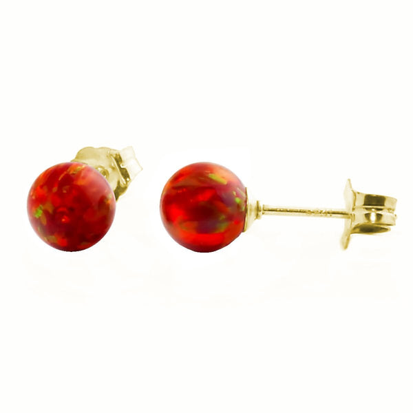 Ginger: 6mm Flame Red Australian Opal Ball Stud Earrings 14k Yellow Gold - TrustmarkJewelers.com