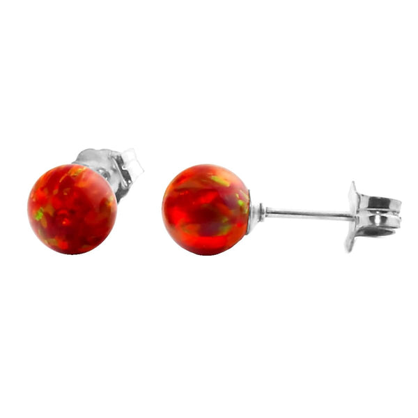 Ginger: 6mm Flame Red Australian Opal Ball Stud Earrings 925 Silver - TrustmarkJewelers.com