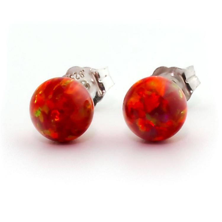 Ginger: 8mm Flame Red Australian Opal Ball Stud Earrings 925 Silver - TrustmarkJewelers.com