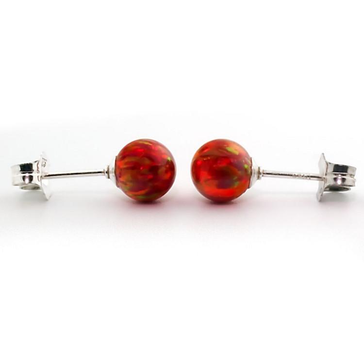 Ginger: 8mm Flame Red Australian Opal Ball Stud Earrings 925 Silver - TrustmarkJewelers.com