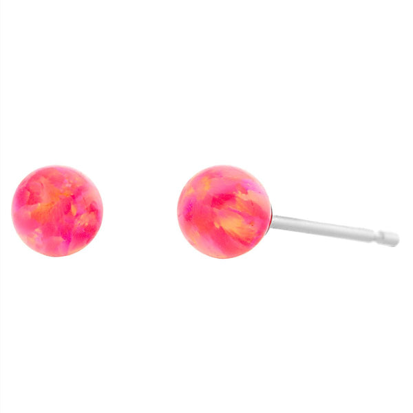 Pia: 4mm Hot Pink Opal Ball Stud Earrings 14K White Gold - TrustmarkJewelers.com