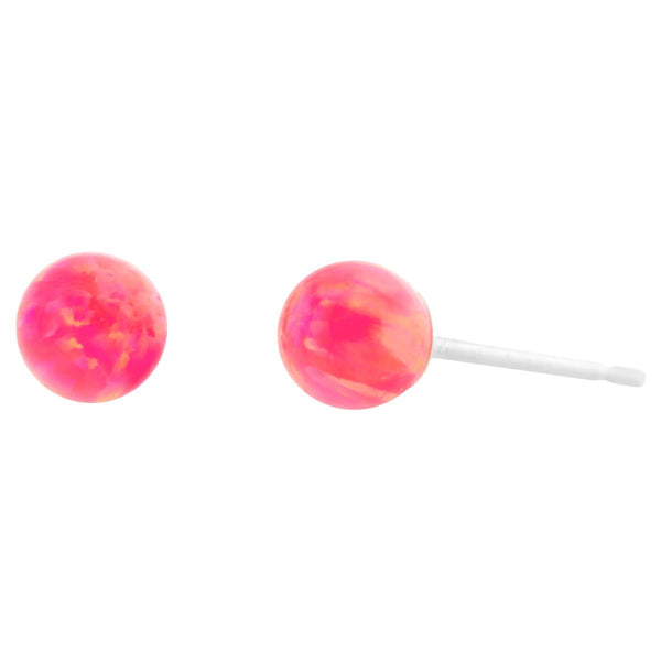 Pia: Hot Pink Created Australian Opal Ball Stud Earrings 925 Sterling Silver - TrustmarkJewelers.com