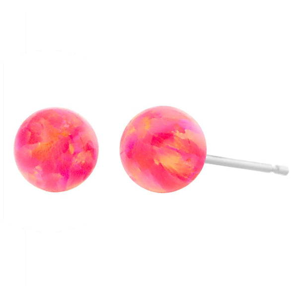 Pia: Hot Pink Created Australian Opal Ball Stud Earrings 14K White Gold - TrustmarkJewelers.com