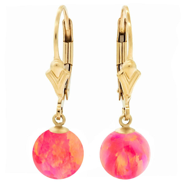Pia: Hot Pink Created Australian Opal Ball Drop Leverback Earrings 14-20 Gold Filled - TrustmarkJewelers.com