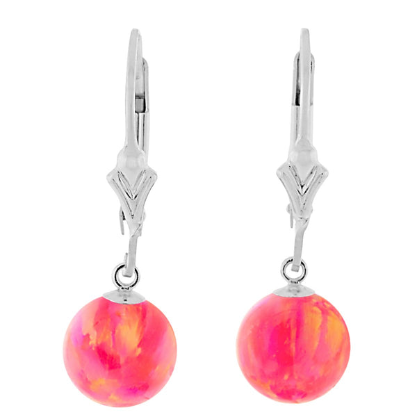 Pia: Hot Pink Created Australian Opal Ball Drop Leverback Earrings 925 Sterling Silver - TrustmarkJewelers.com