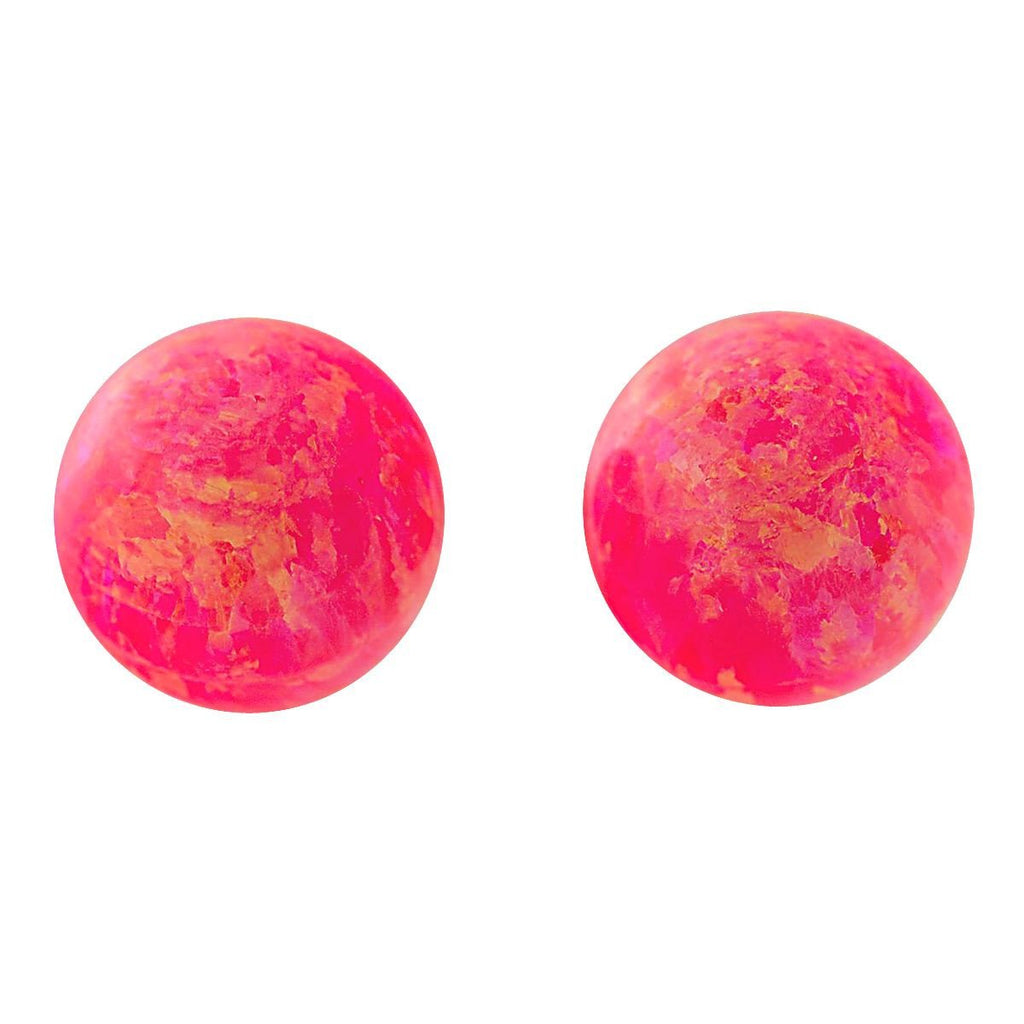 Pia: 10mm Hot Pink Opal Ball Stud Earrings 14K Yellow Gold - TrustmarkJewelers.com
