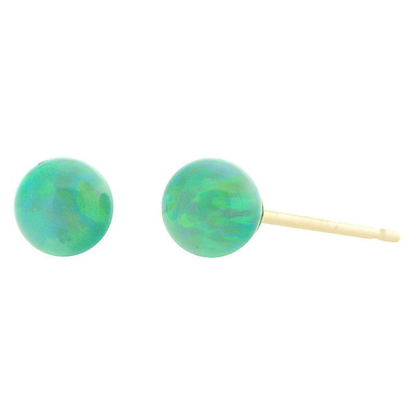 Margarita: Kiwi Green Created Australian Opal Ball Stud Earrings 14k Yellow Gold - TrustmarkJewelers.com