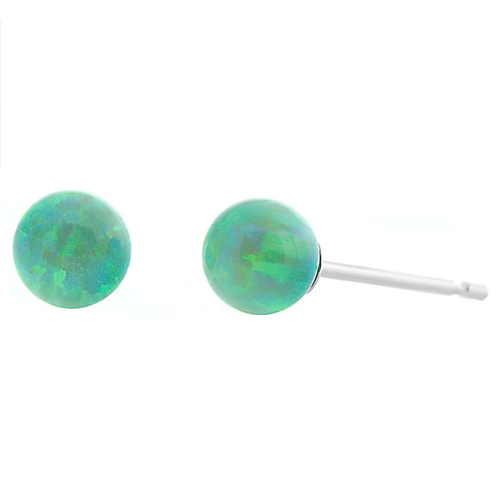 Margarita: Kiwi Green Created Australian Opal Ball Stud Earrings 14k White Gold - TrustmarkJewelers.com