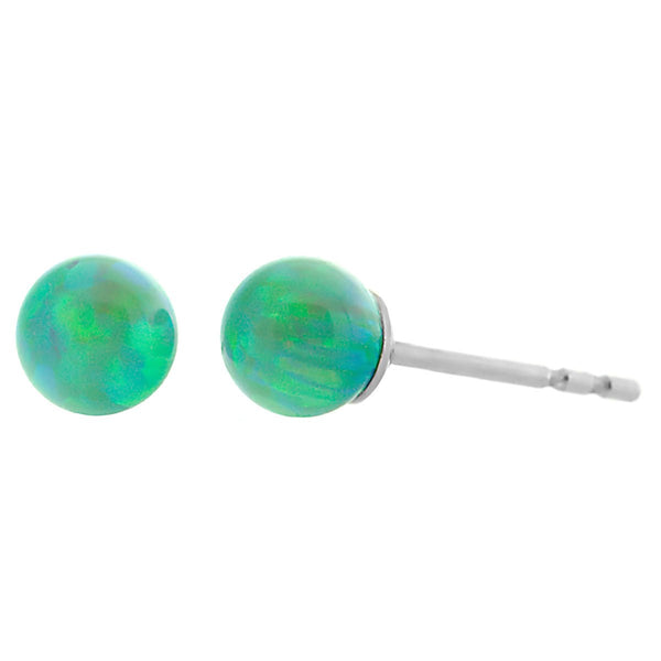 Margarita: Kiwi Green Created Australian Opal Ball Stud Earrings 925 Sterling Silver - TrustmarkJewelers.com
