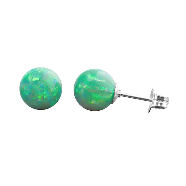 Margarita: 8mm Kiwi Green Australian Opal Ball Stud Earrings 925 Silver - TrustmarkJewelers.com