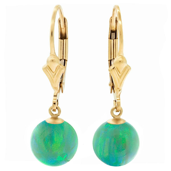 Margarita: Kiwi Green Created Australian Opal Ball Drop Leverback Earrings 14-20 Gold Filled - TrustmarkJewelers.com