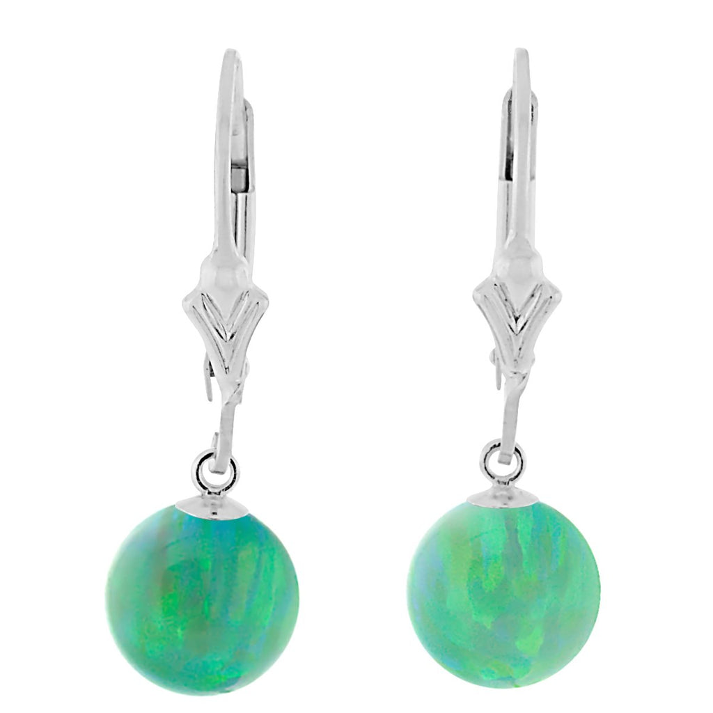 Margarita: Kiwi Green Created Australian Opal Ball Drop Leverback Earrings 925 Sterling Silver - TrustmarkJewelers.com