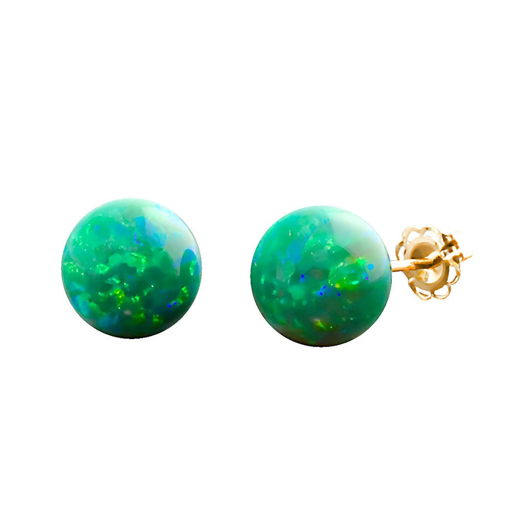 Margarita: 8mm Kiwi Green Opal Ball Stud Post Earrings 14-20 Gold Filled - TrustmarkJewelers.com