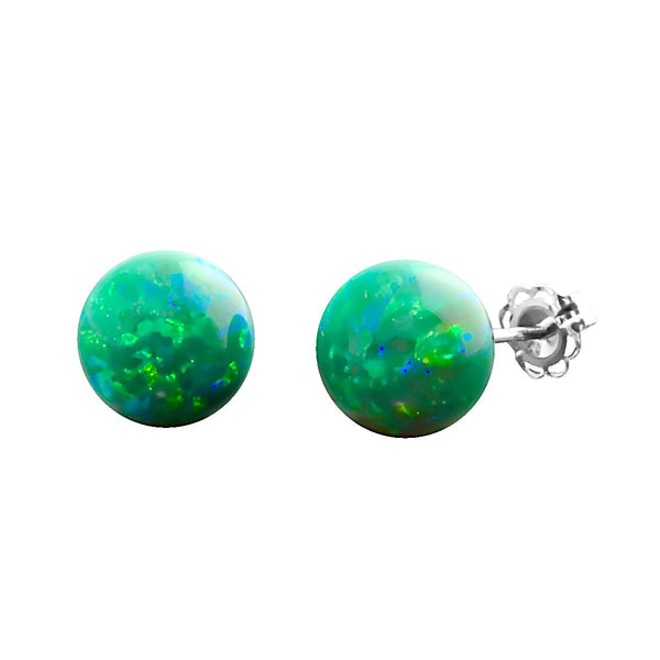 Margarita: 8mm Kiwi Green Opal Ball Stud Post Earrings 14k White Gold - TrustmarkJewelers.com