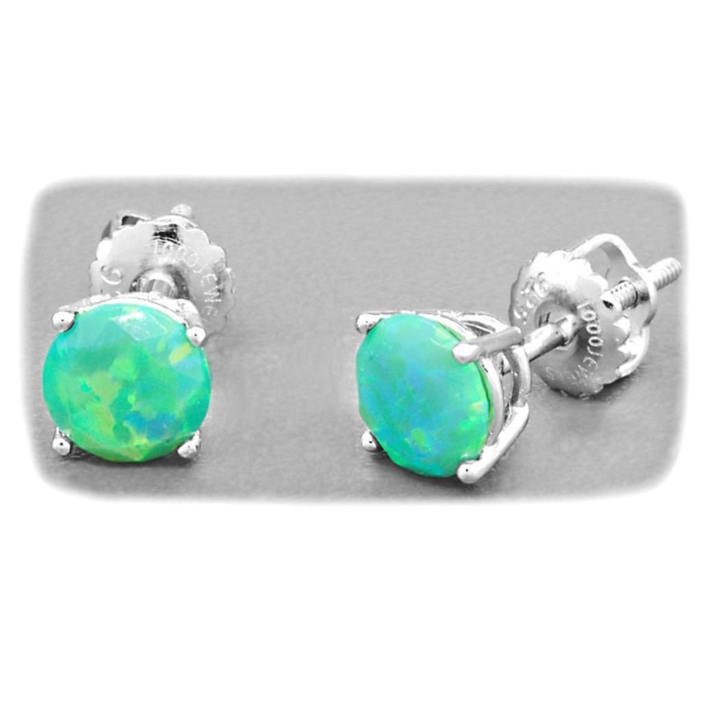 Margarita: 6mm Diamond Cut Faceted Kiwi Green Opal Screw Back Earrings - TrustmarkJewelers.com