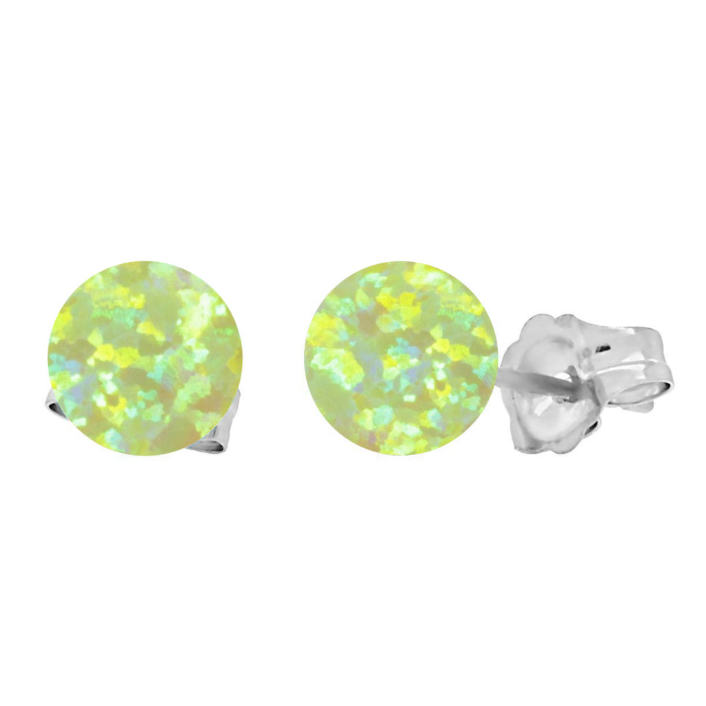 Aileen: Lime Green Created Australian Opal Ball Stud Earrings 14k White Gold