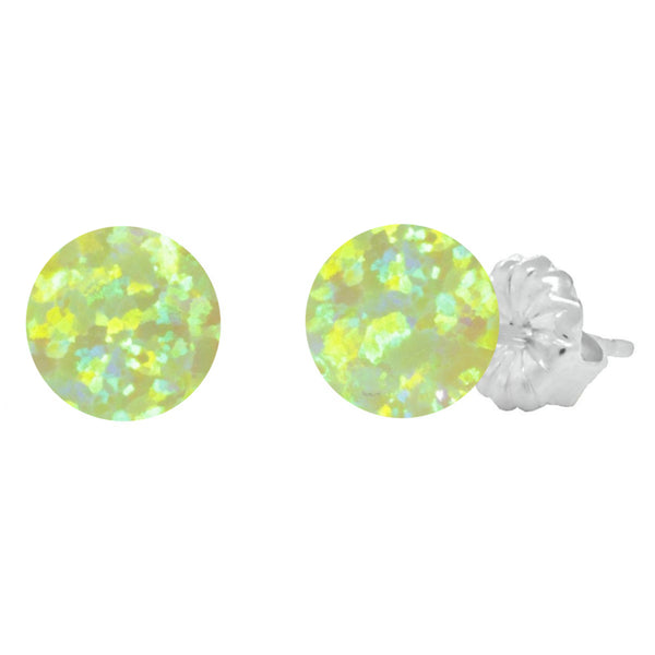 Aileen: Lime Green Created Australian Opal Ball Stud Earrings 925 Sterling Silver