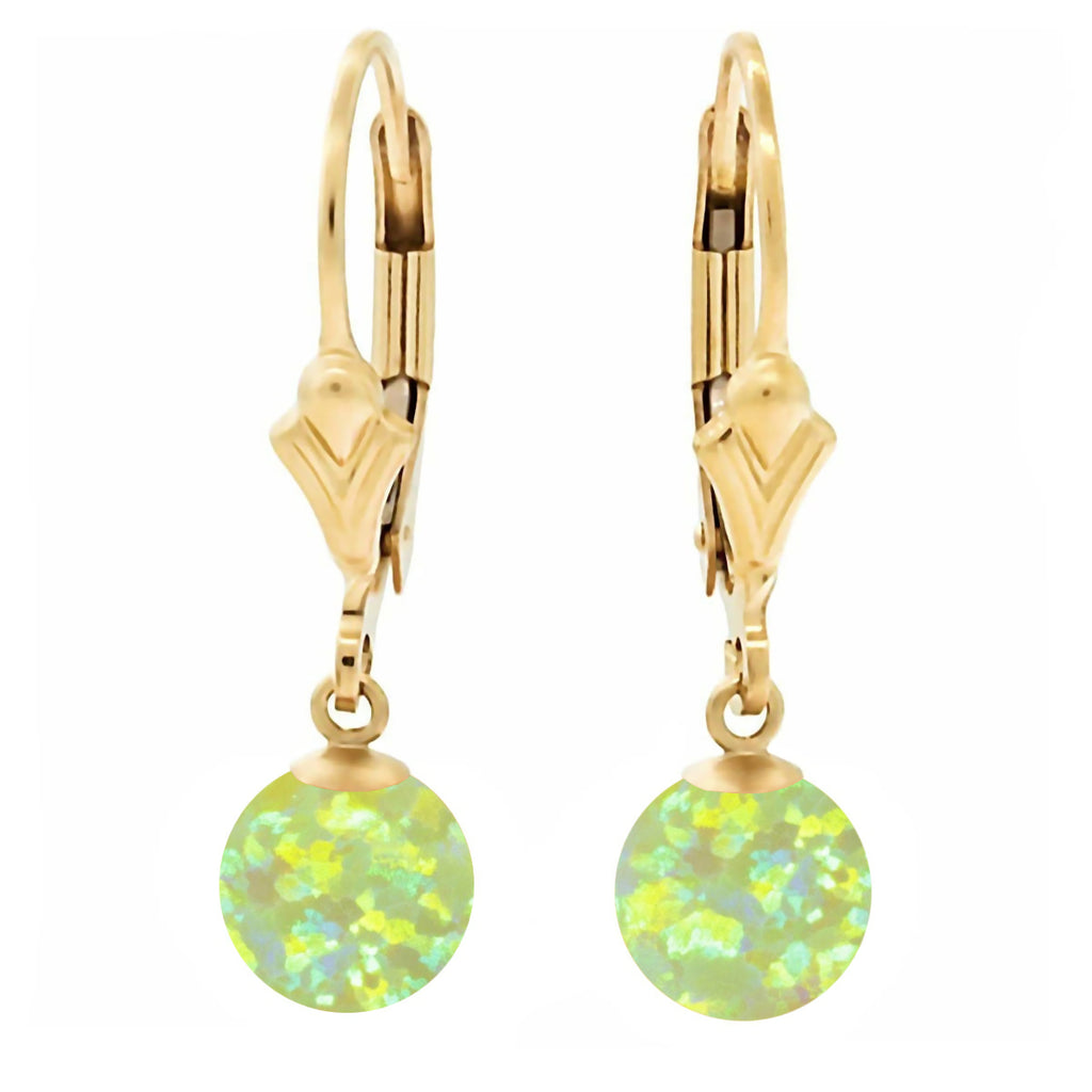 Aileen: Lime Green Created Australian Opal Ball Drop Leverback Earrings 14-20 Gold Filled