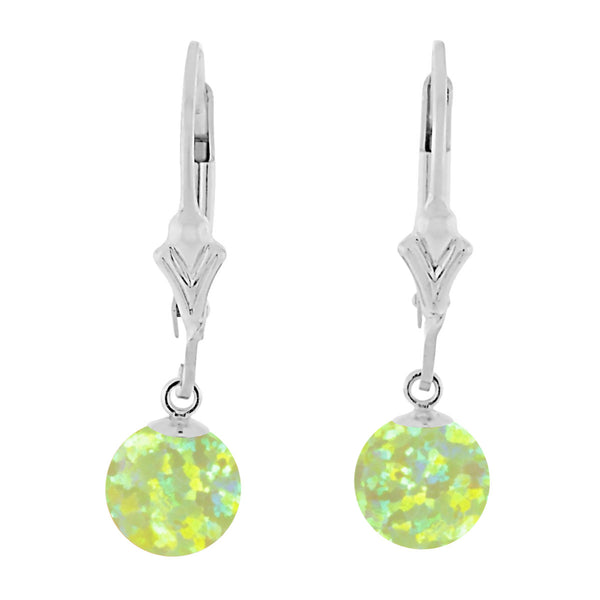 Aileen: Lime Green Created Australian Opal Ball Drop Leverback Earrings Sterling Silver