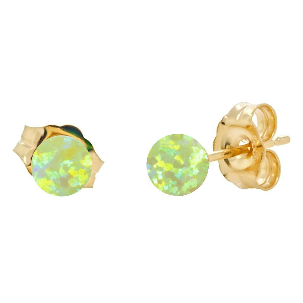 Aileen: Lime Green Created Australian Opal Ball Stud Earrings 14-20 Gold Filled