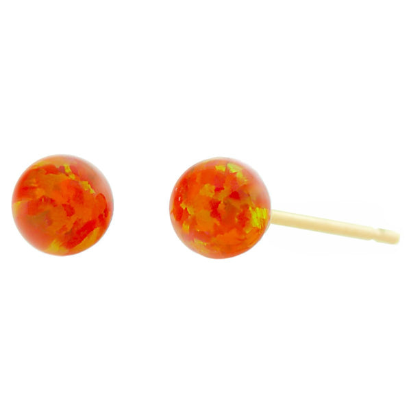Orlena: Mexican Fire Created Australian Opal Ball Stud Earrings 14k Yellow Gold - TrustmarkJewelers.com
