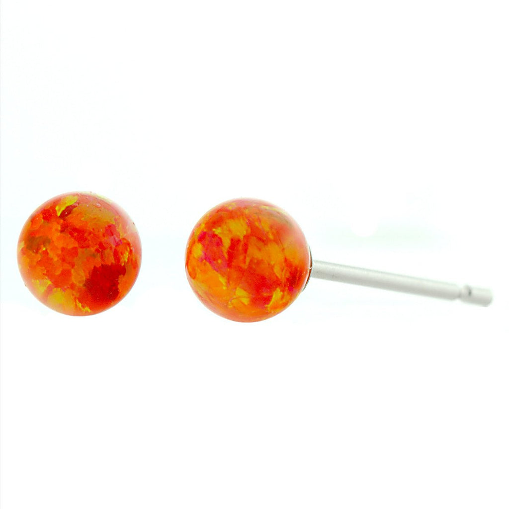 Orlena: 4mm Mexican Fire Opal Ball Stud Earrings 14k White Gold - TrustmarkJewelers.com