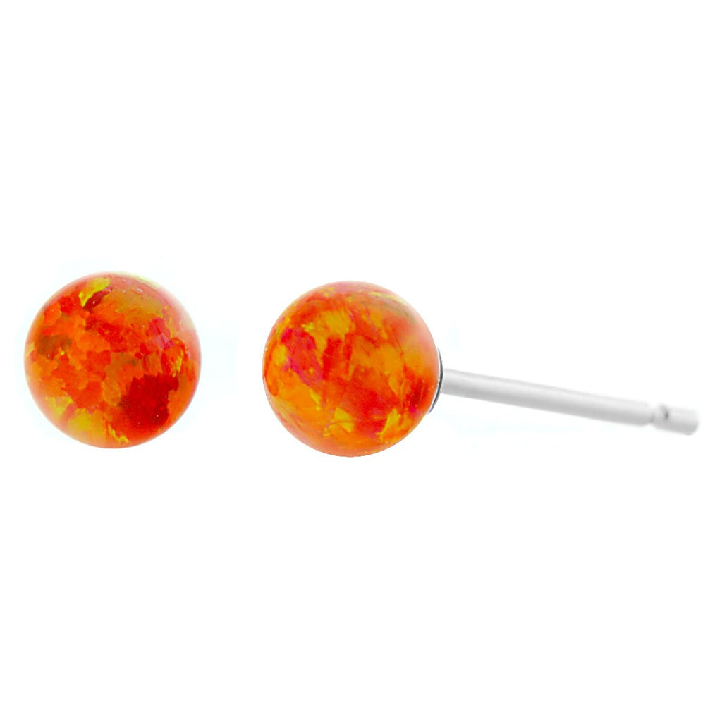 Orlena: Mexican Fire Created Australian Opal Ball Stud Earrings 14k White Gold - TrustmarkJewelers.com