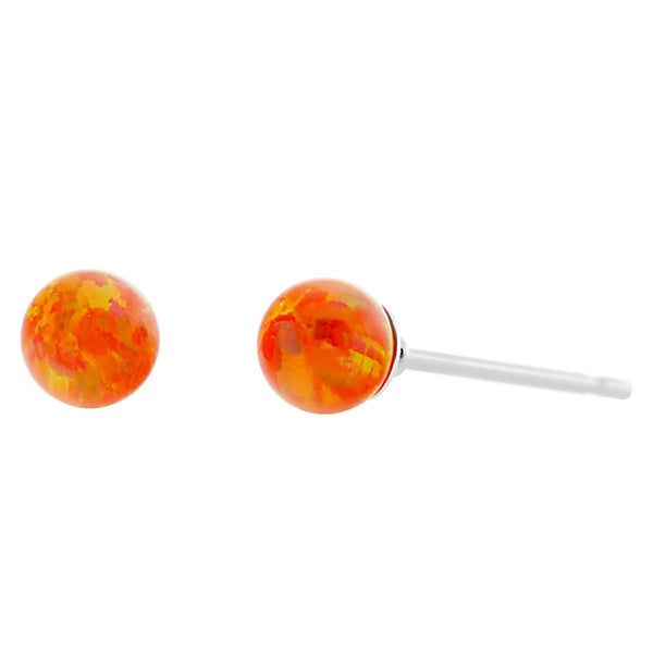 Orlena: Mexican Fire Created Australian Opal Ball Stud Earrings 925 Sterling Silver - TrustmarkJewelers.com