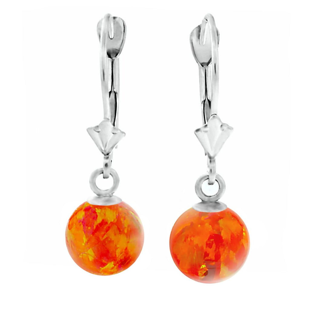 Orlena: Mexican Fire Created Australian Opal Ball Drop Leverback Earrings 14K White Gold - TrustmarkJewelers.com