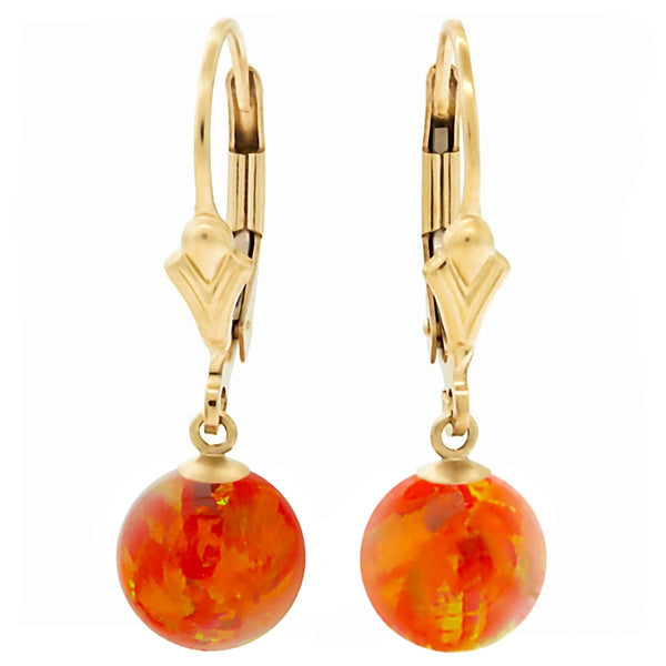Orlena: Mexican Fire Created Australian Opal Ball Drop Leverback Earrings 14-20 Gold Filled - TrustmarkJewelers.com