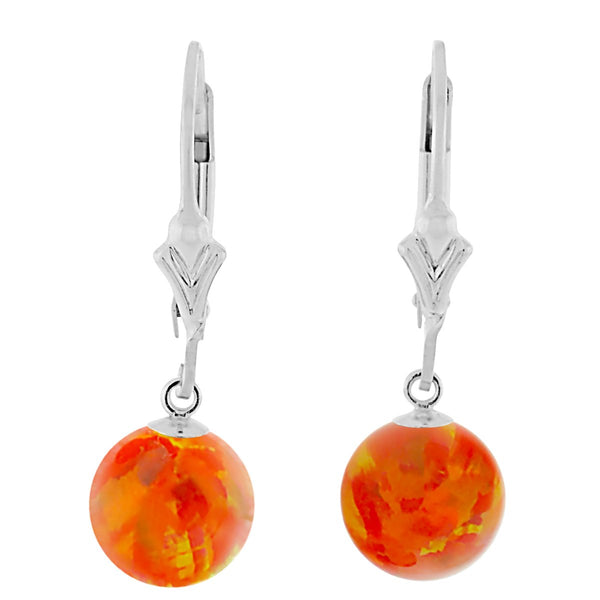 Orlena: Mexican Fire Created Australian Opal Ball Drop Leverback Earrings 925 Sterling Silver - TrustmarkJewelers.com
