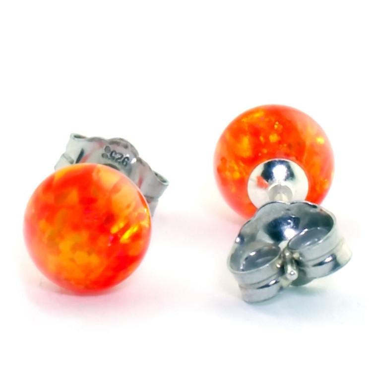 Orlena: 6mm Mexican Fire Opal Ball Stud Earrings 925 Sterling Silver - TrustmarkJewelers.com