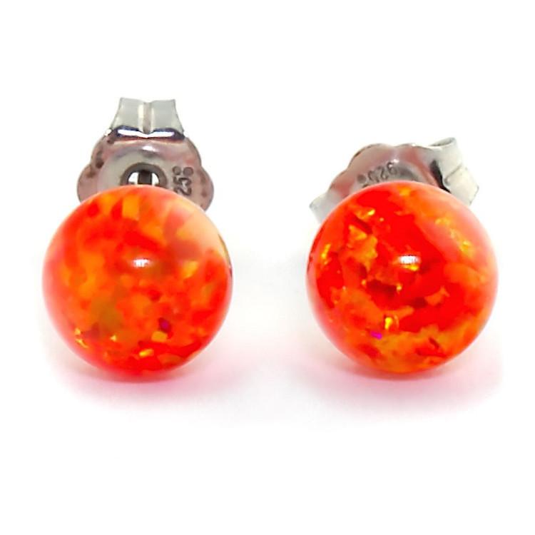 Orlena: 6mm Mexican Fire Opal Ball Stud Earrings 925 Sterling Silver - TrustmarkJewelers.com