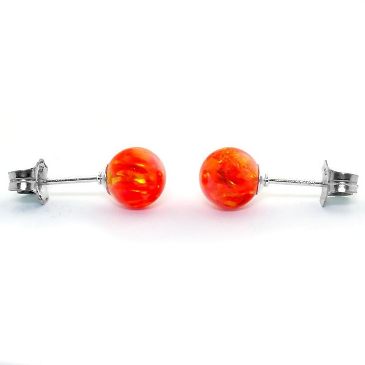 Orlena: 6mm Mexican Fire Opal Ball Stud Earrings 925 Sterling Silver - TrustmarkJewelers.com