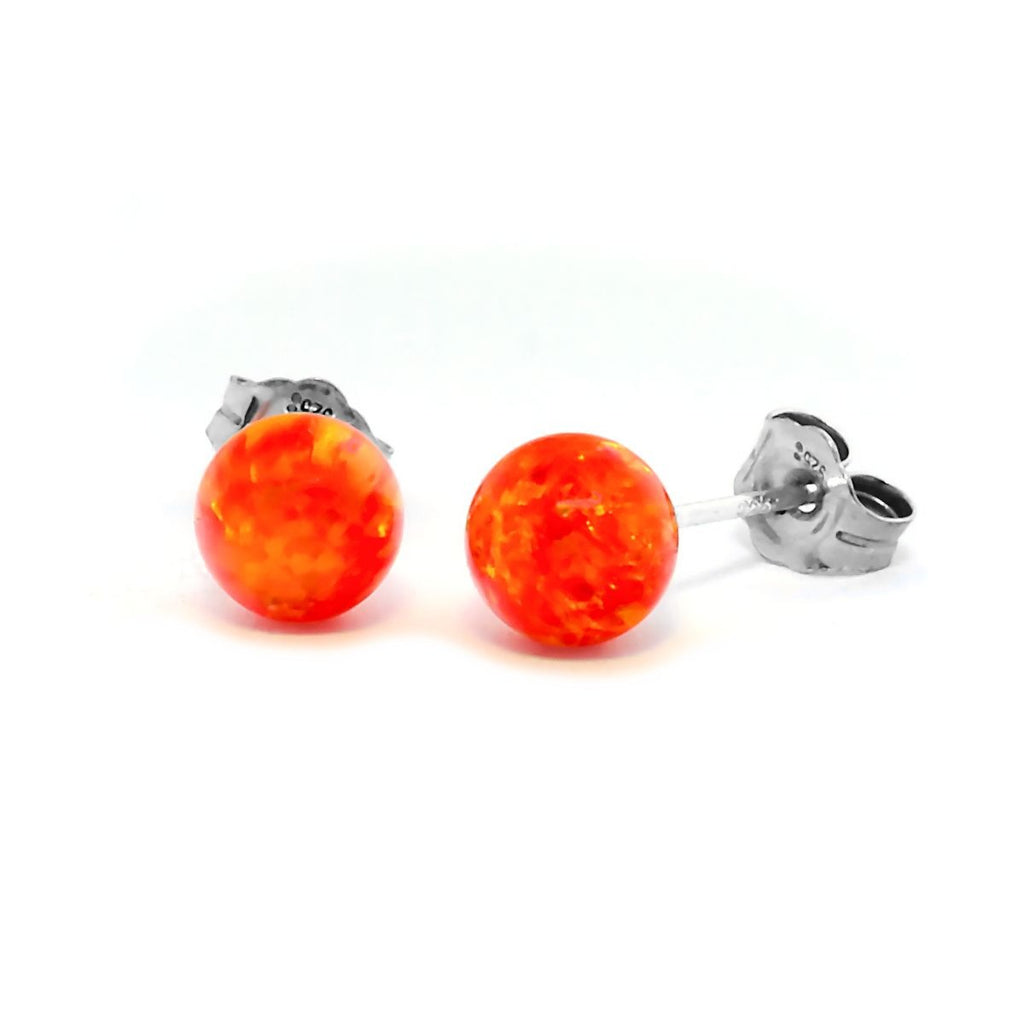 Orlena: 6mm Mexican Fire Opal Ball Stud Earrings 925 Sterling Silver - TrustmarkJewelers.com