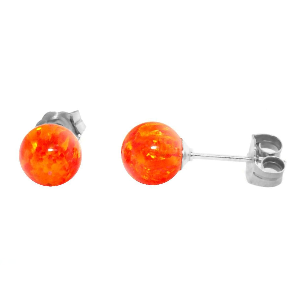 Orlena: 6mm Mexican Fire Opal Ball Stud Earrings 925 Sterling Silver - TrustmarkJewelers.com